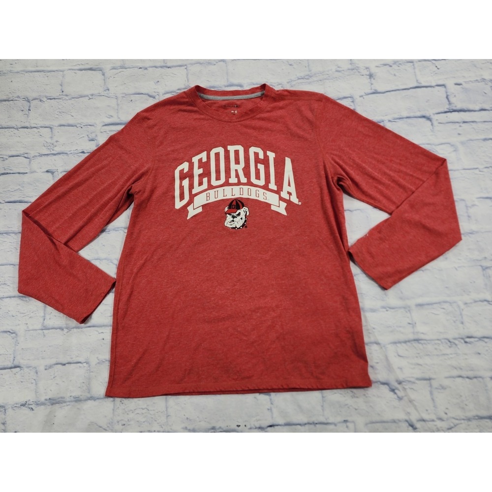 UGA Georgia Bulldogs Champion T Shirt MENS SIZE L Red Mascot Logo Long Sleeve